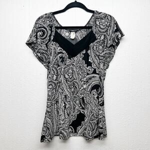 Perseption Dark Floral Top Womens 2X Party Event Career Workwear Office Stretch